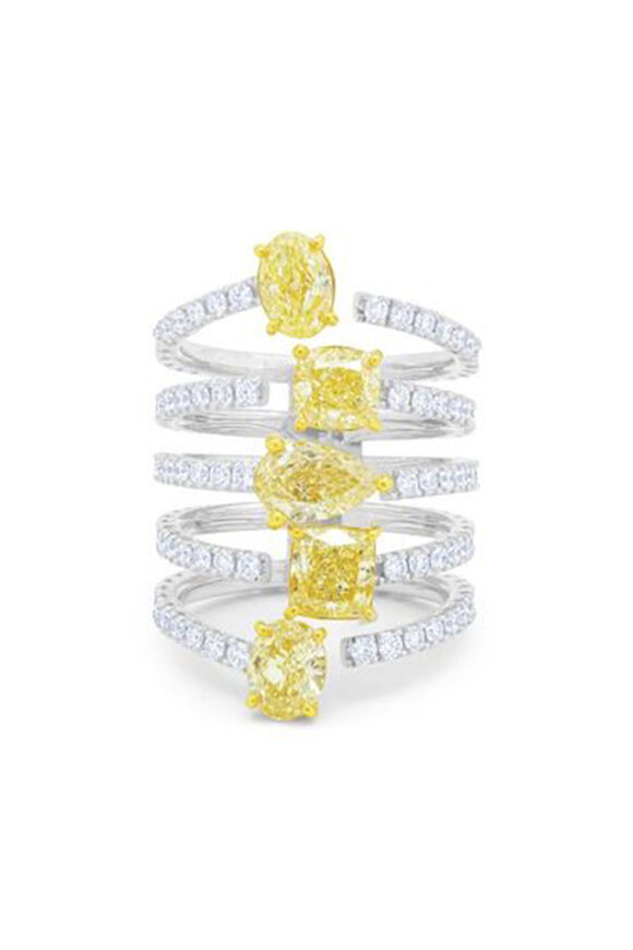 Diana M Jewels 18k Gold Multi-Row Fancy Yellow Diamond Ring - view 1