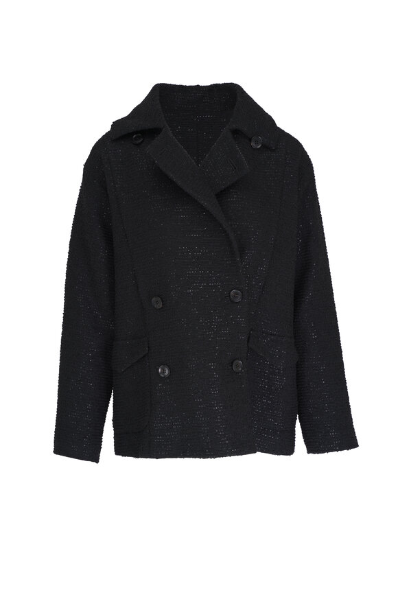 Kiton Black Sparkle Boxy Coat 