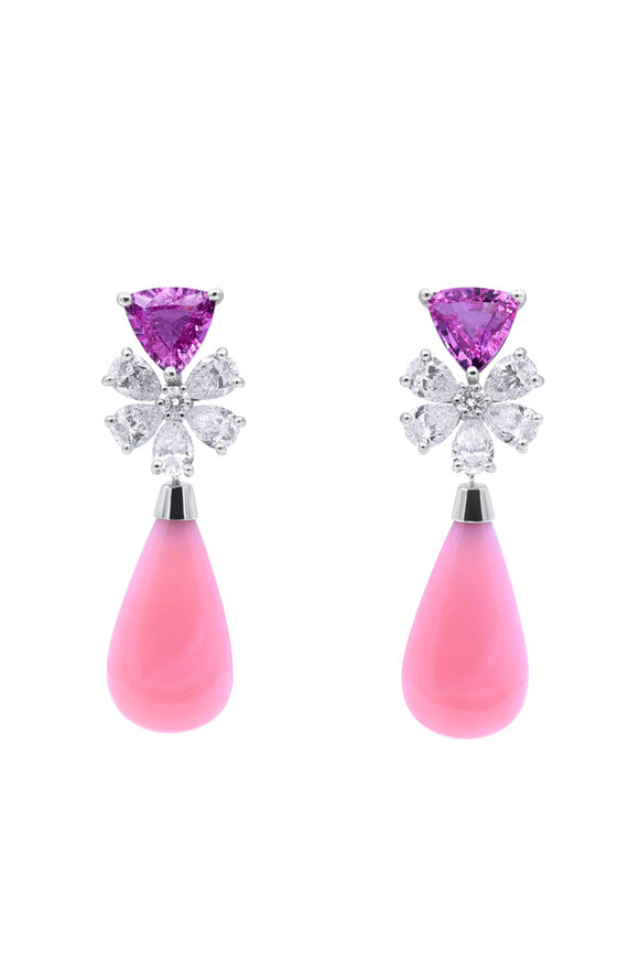 Oscar Heyman Platinum Opal Sapphire & Diamond Drop Earring