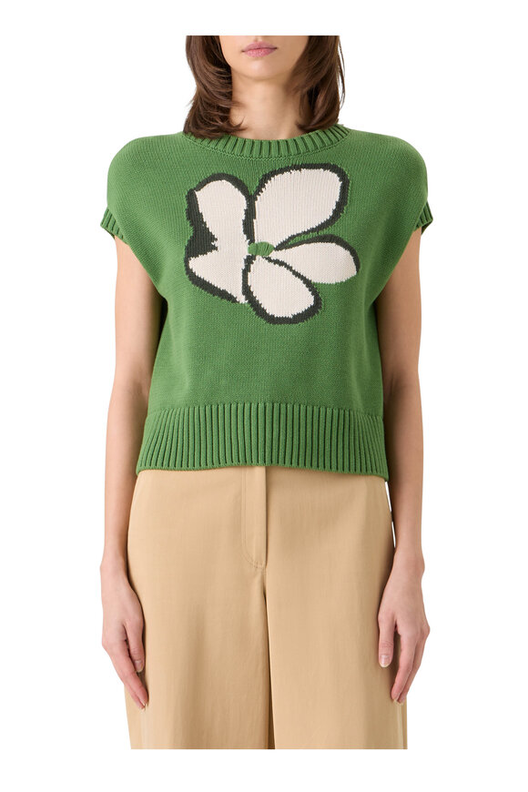 Akris Punto Green Cotton Flower Knit Sweater - view 2