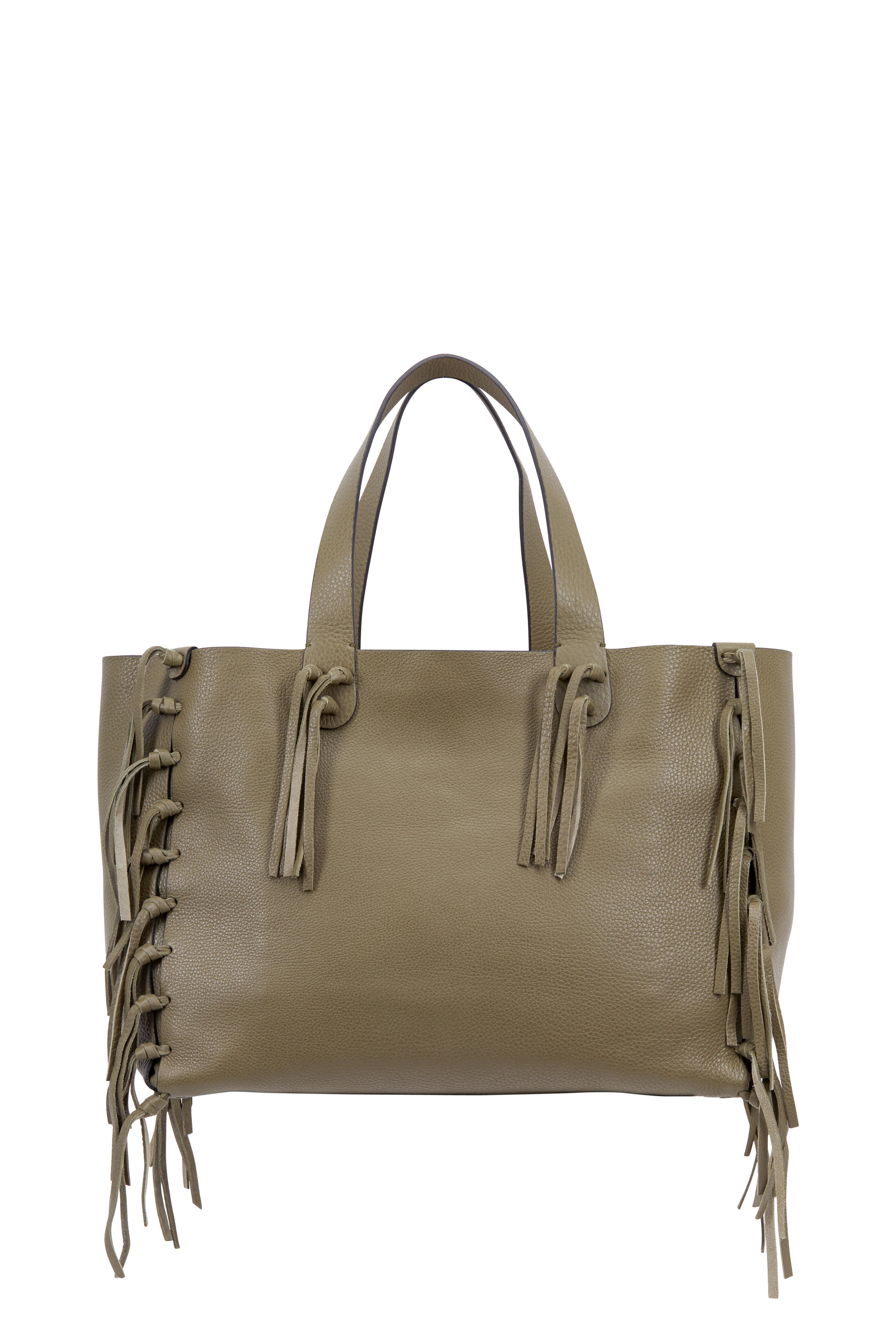 Valentino C-Rockee Leather Fringe Tote Bag