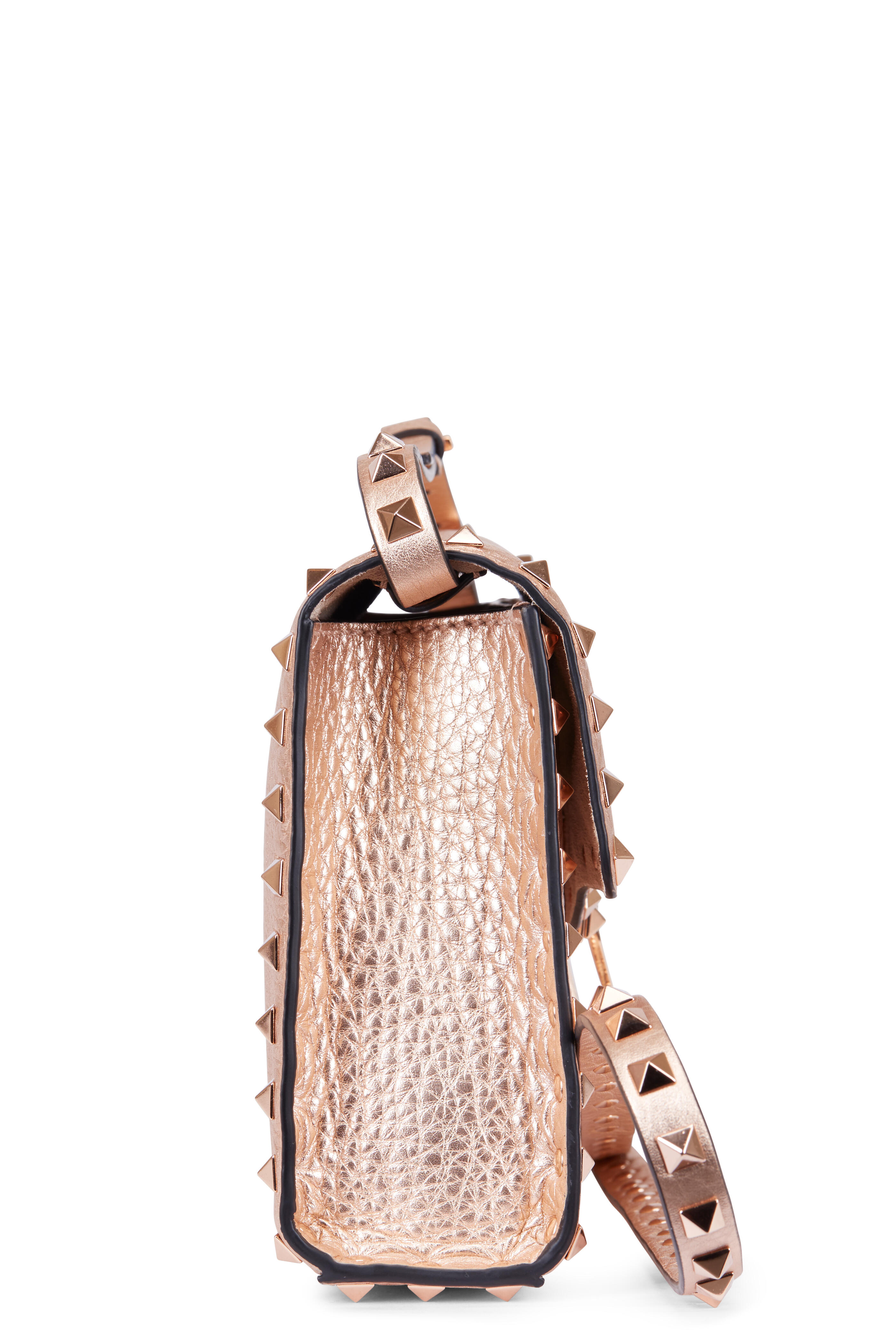 tørre med uret dato Valentino Garavani - Rockstud Rose Gold Pebbled Leather Shoulder Bag