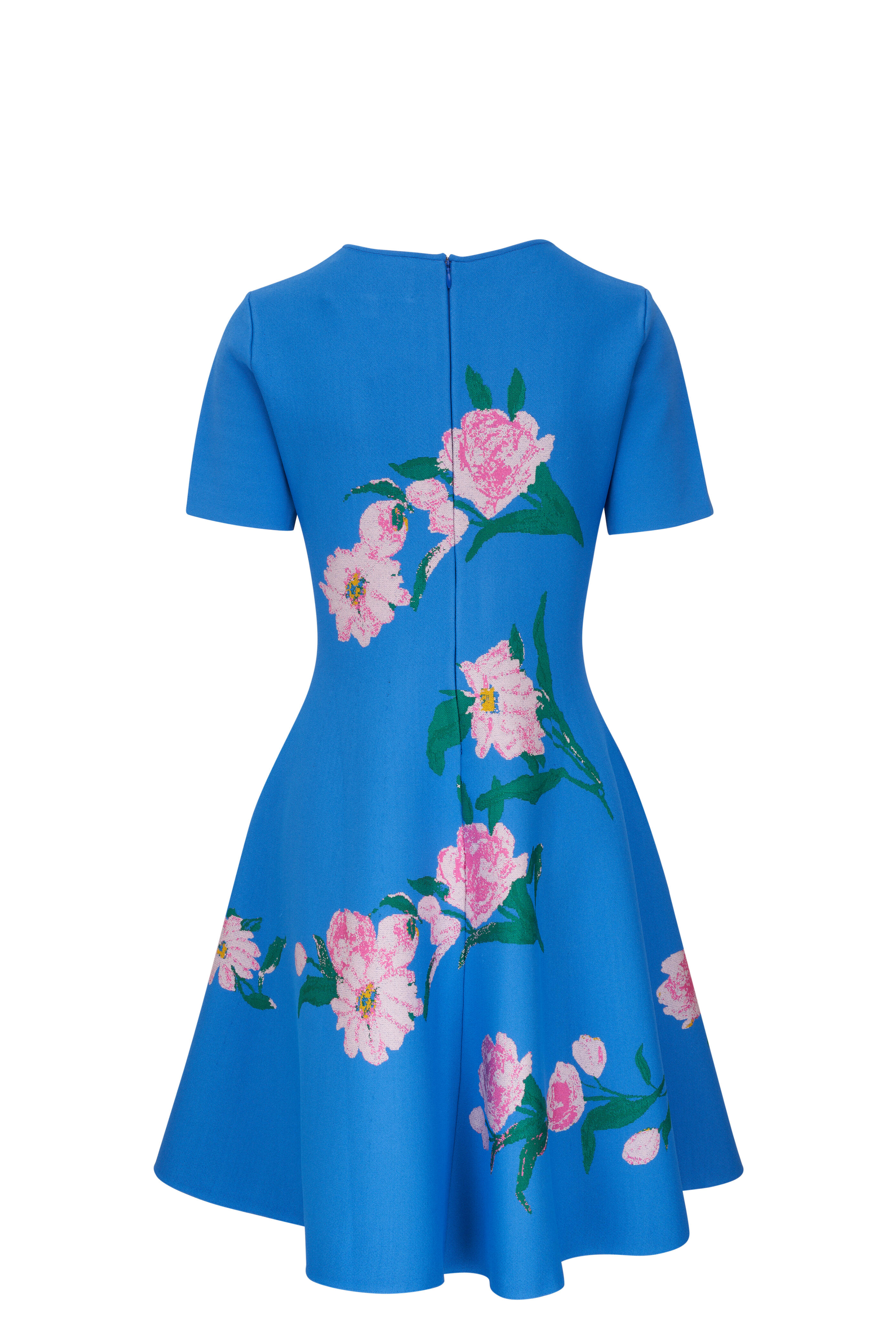 Carolina Herrera - Lupine Blue Floral Jacquard Fit & Flare Dress