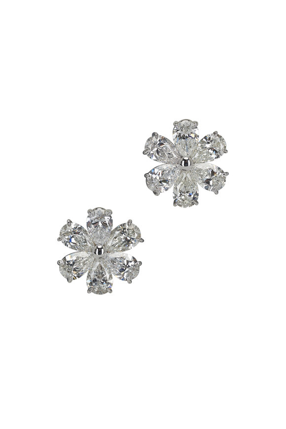 Rahaminov Pear Shaped Diamond Flower Stud Earrings 