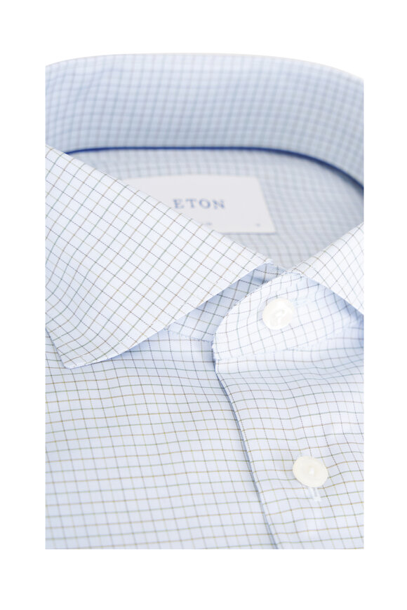 Eton Light Green Check Twill Cotton Dress Shirt - view 2