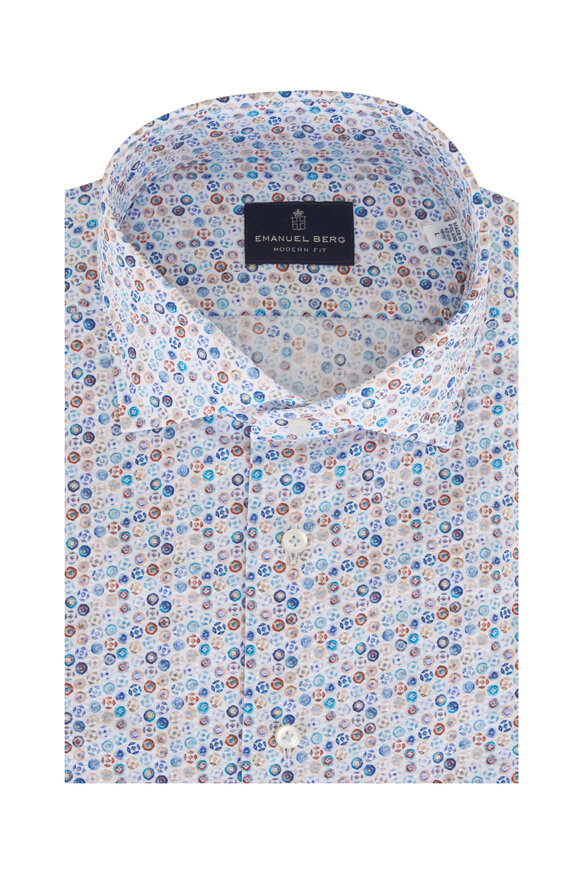 Emanuel Berg Sartorial Blue Seersucker Print Casual Sport Shirt
