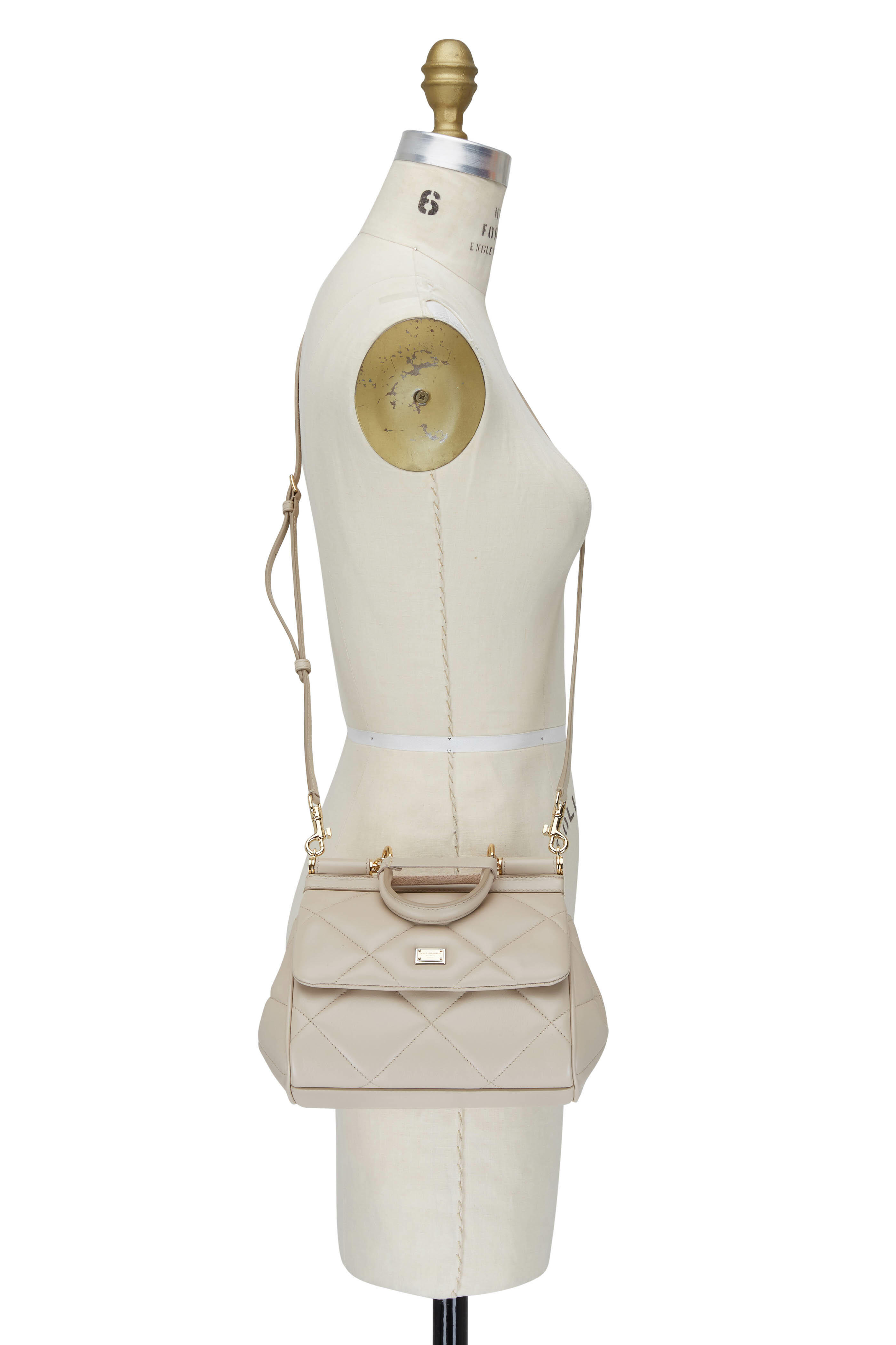 Dolce & Gabbana Sicily Small Grained-leather Handbag in Natural