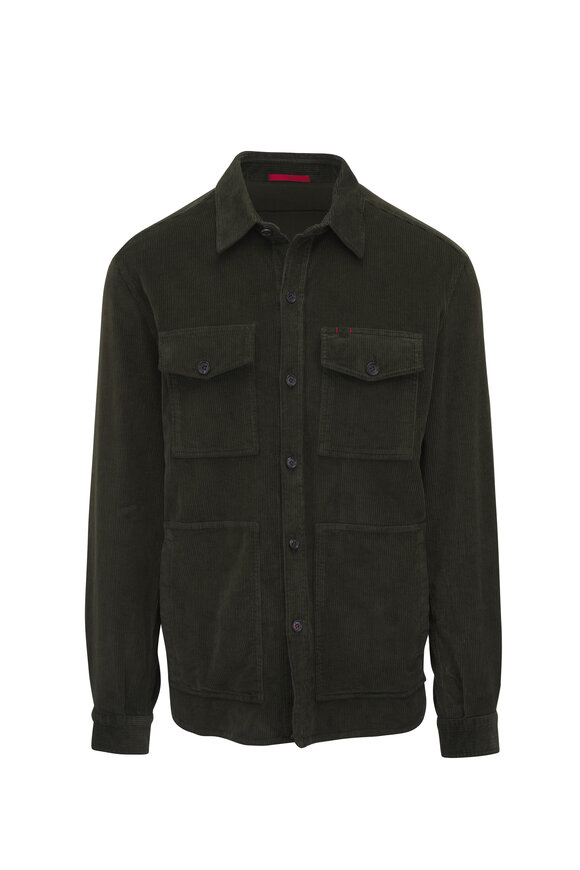 Isaia Olive Green Corduroy Overshirt