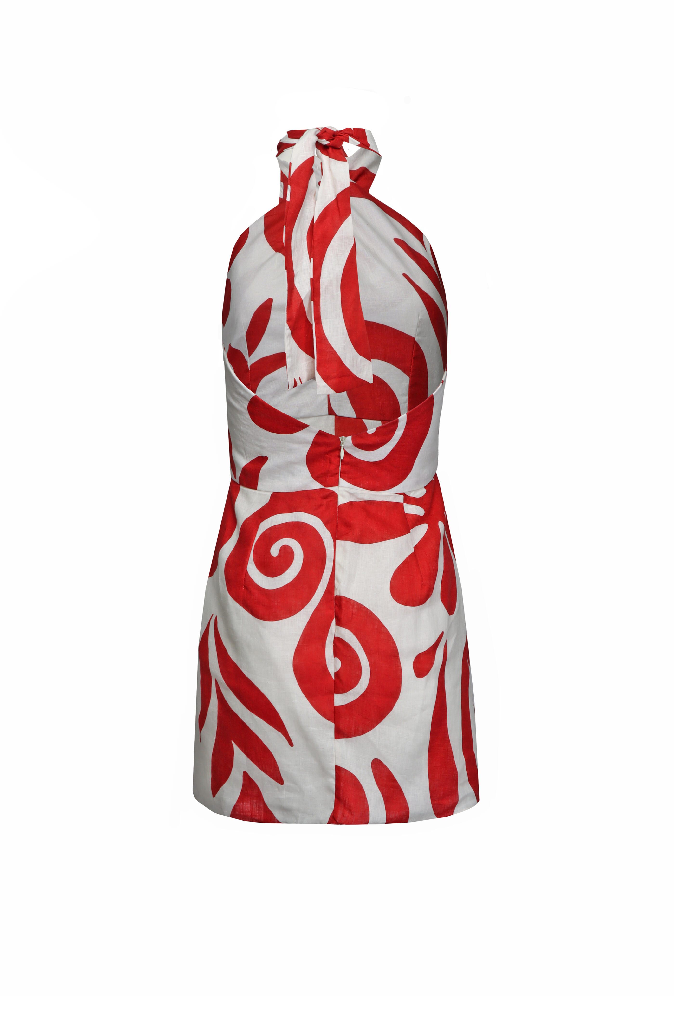 Cala De La Cruz - Veneta Red & White Halterneck Mini Dress