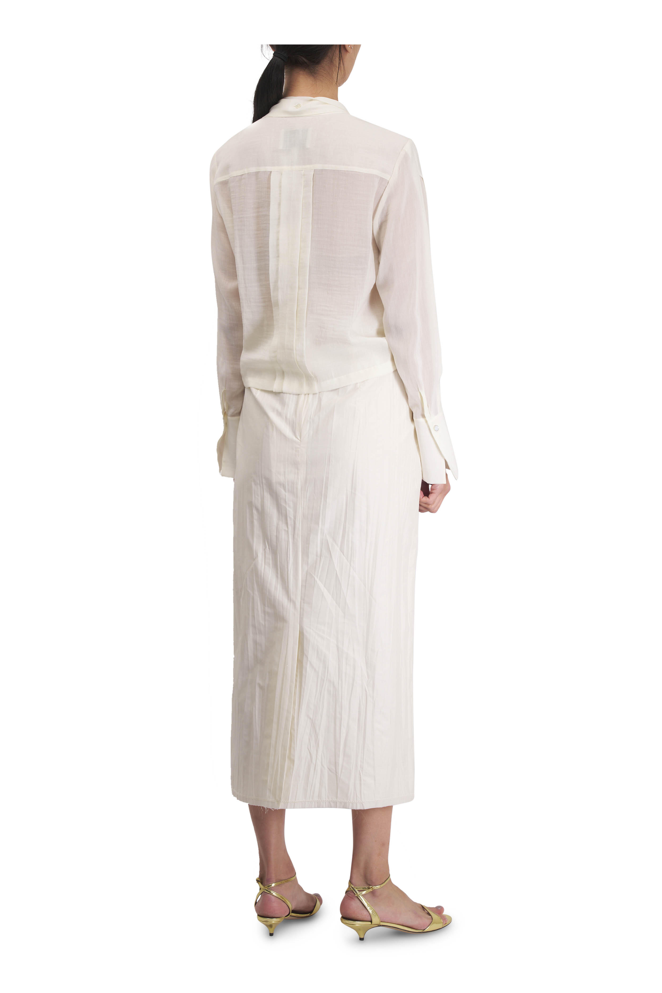 TWP - Patti Ivory Pleated Tie-Neck Blouse