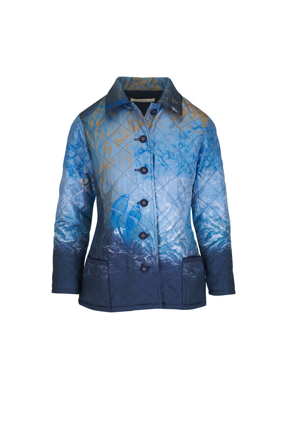 Rani Arabella Blue Safari Print Silk Quilted Jacket - view 1