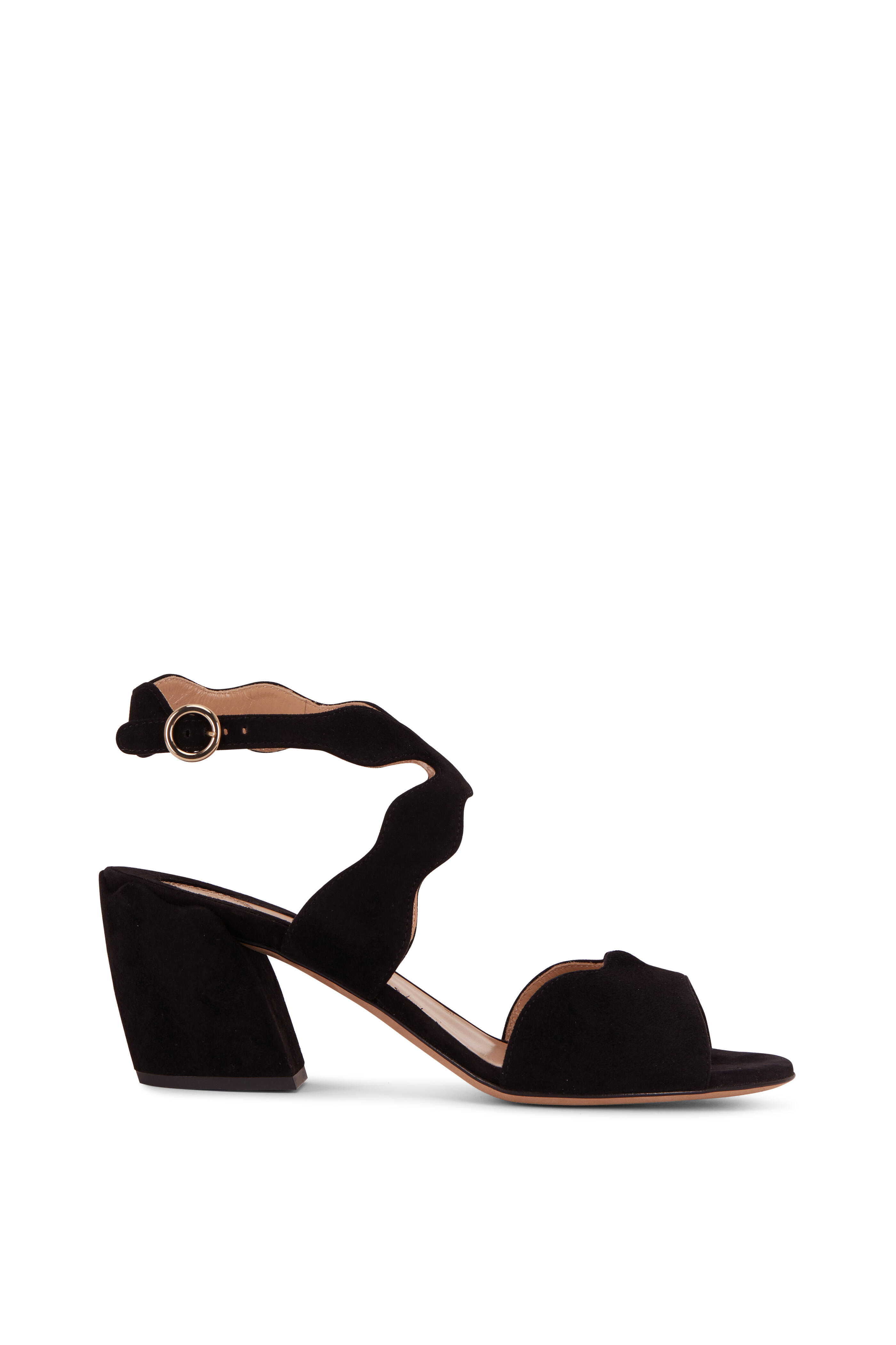Chloé - Lauren Black Suede Scalloped Sandal, 60mm