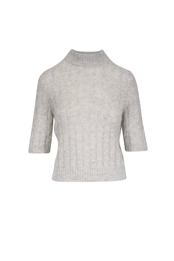 Brunello Cucinelli Stone Sequin Embellished Cable Knit Sweater