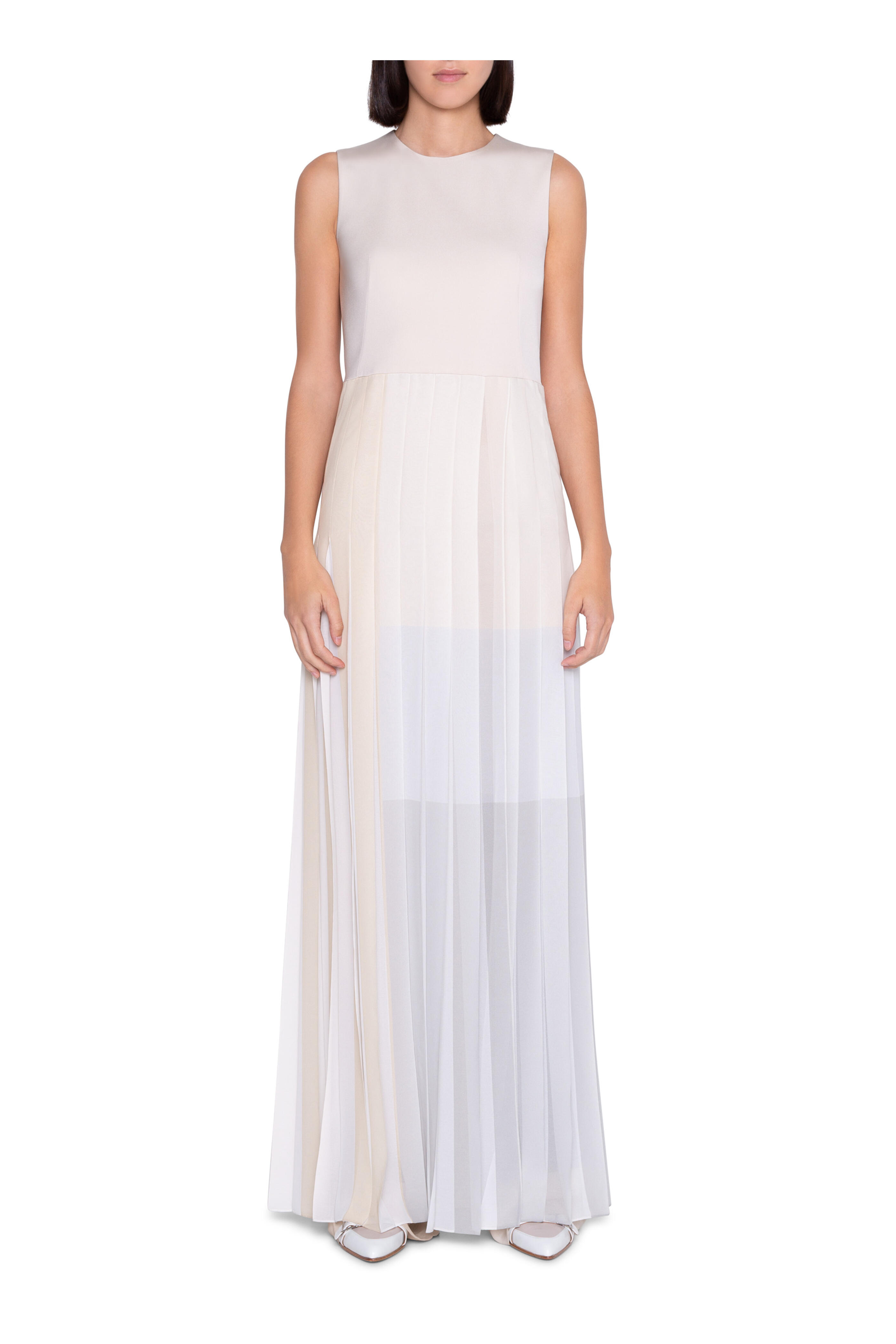 AKRIS シルクシフォン Top&skirt Akris - Silver Canvas Silk Chiffon Plissé Skirt Dress