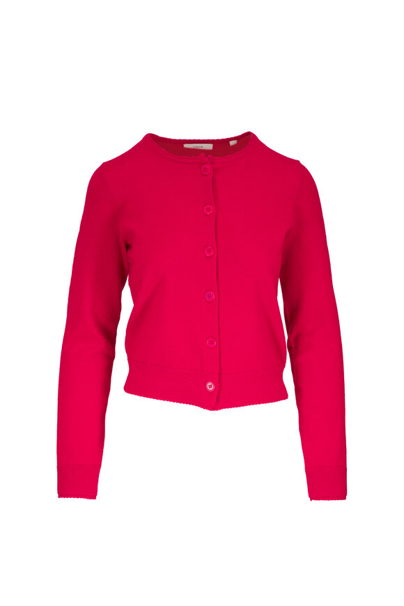 Vince Poppy Red Scalloped Trimmed Cardigan