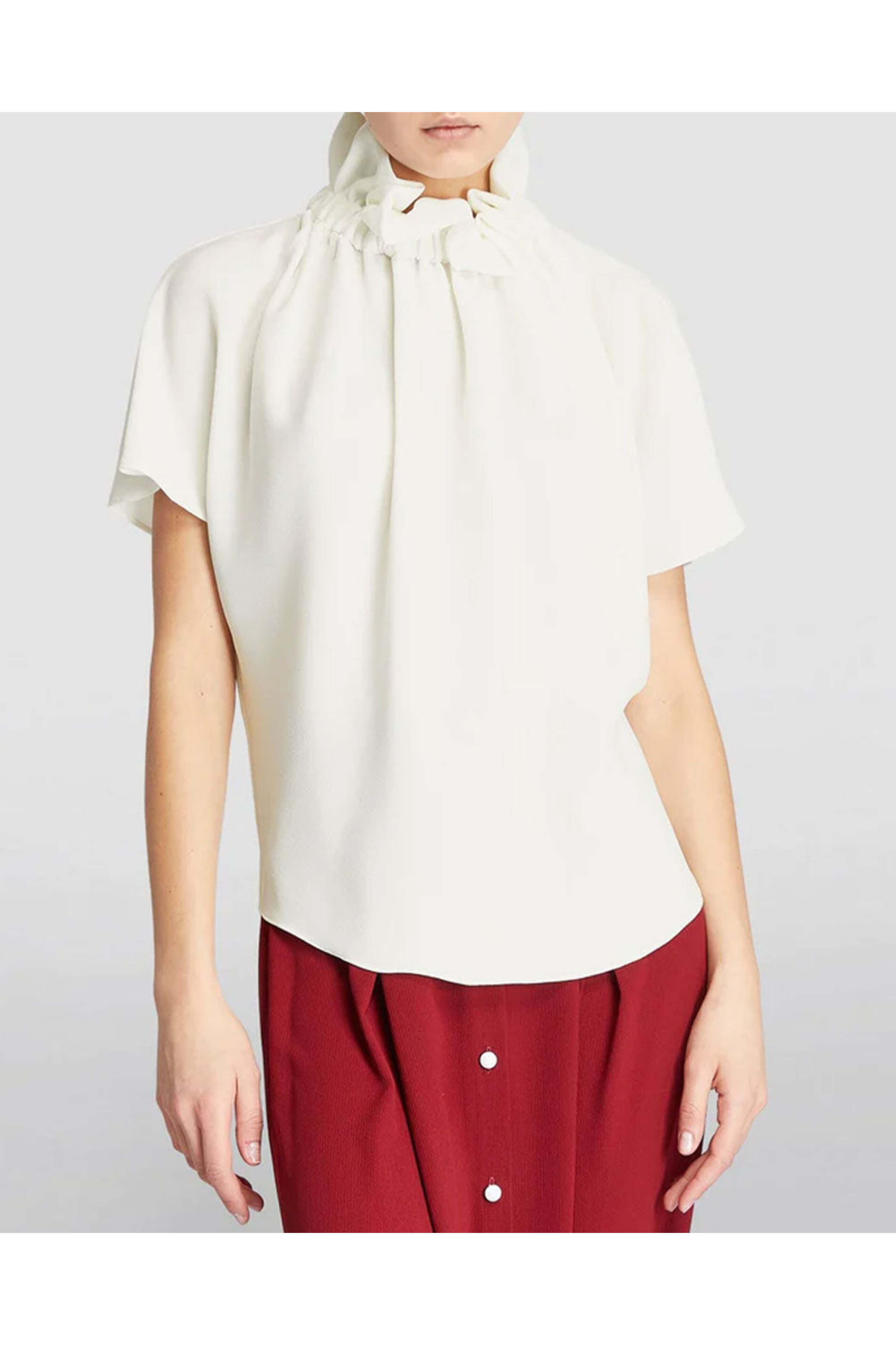 Edeline Lee - Ivory Crinkle Georgette Ruff Blouse