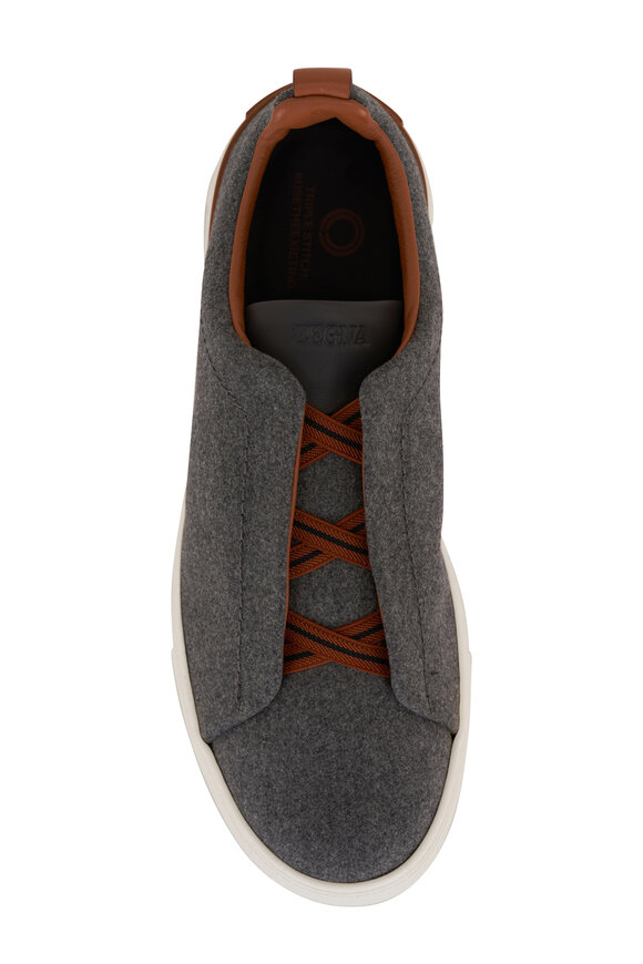 Zegna - Triple Stitch Gray Wool Low Top Sneaker 