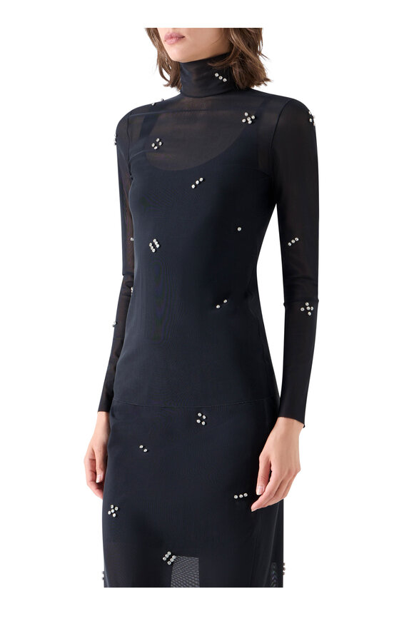 Akris Punto Diamond Dice Dot Black Embellished Mock Neck Top - view 5