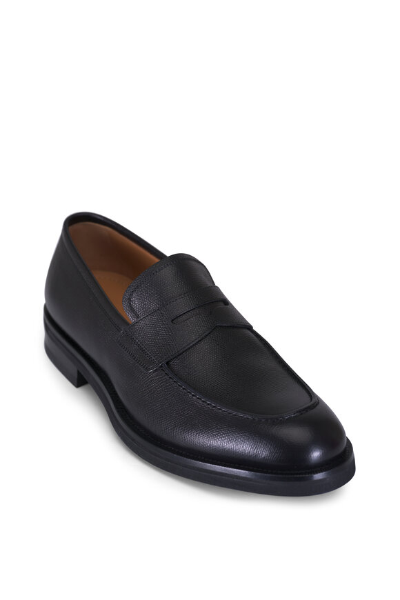 Ferragamo Stefano Hammered Nero Leather Penny Loafer