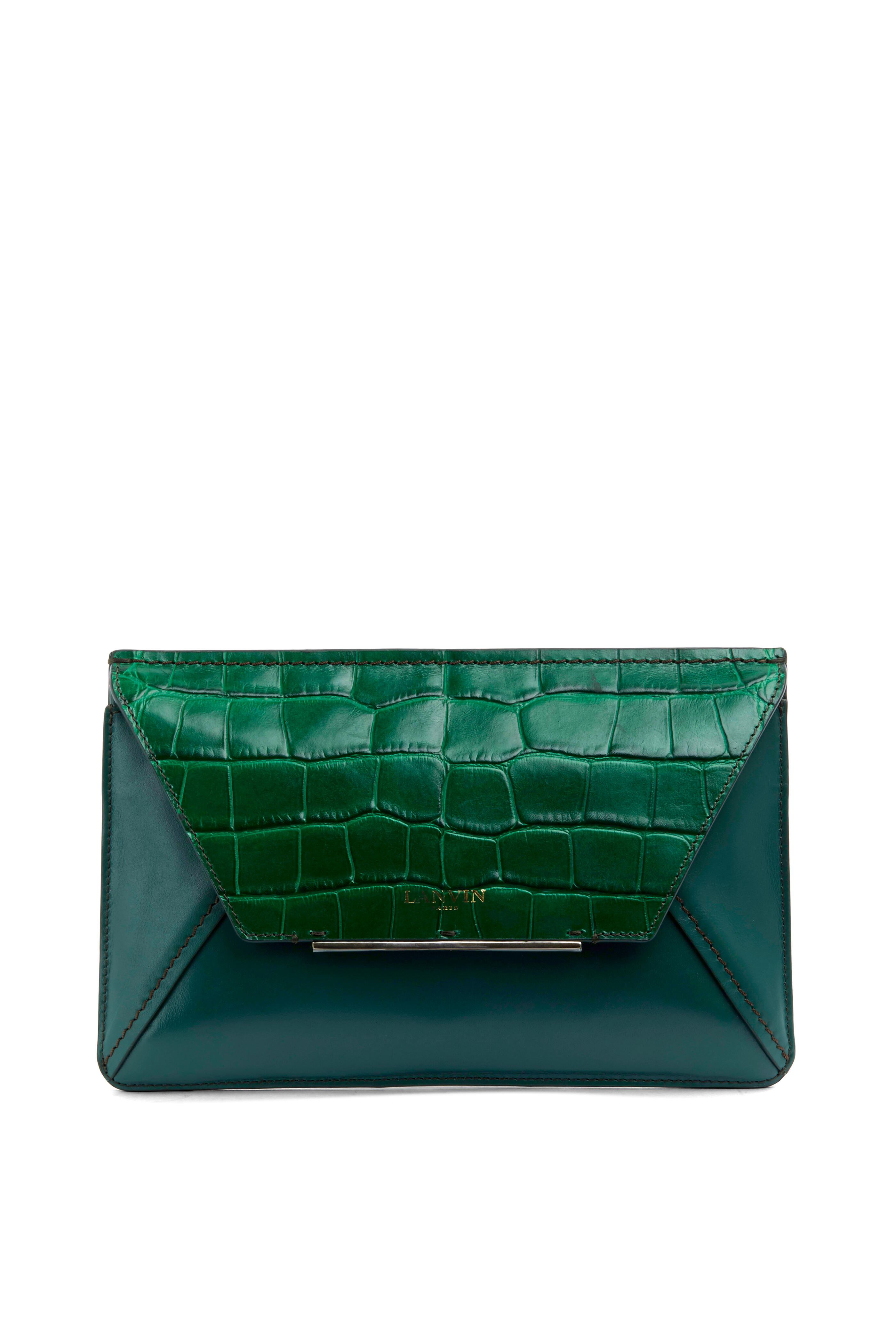 Lanvin - Green Leather and Crocodile Flap Clutch