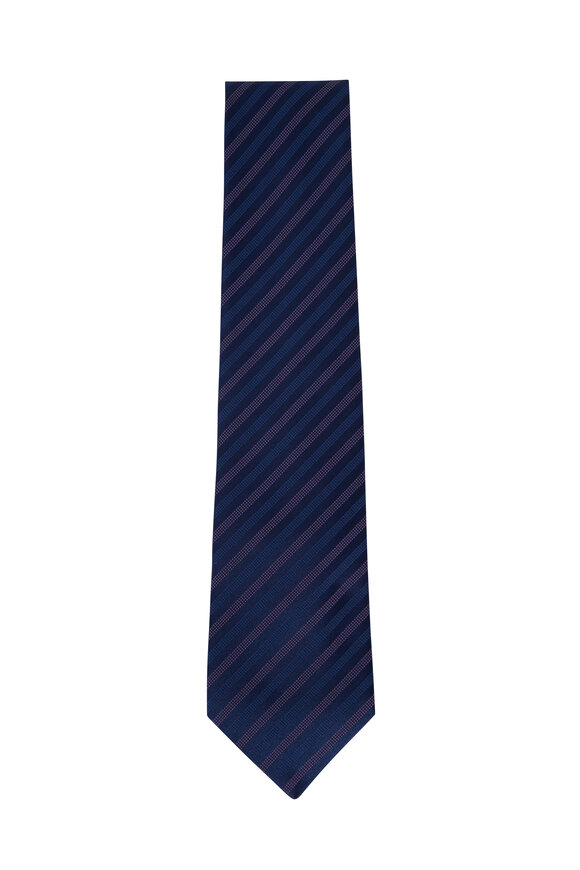 Charvet - Navy Blue & Light Pink Striped Silk Necktie
