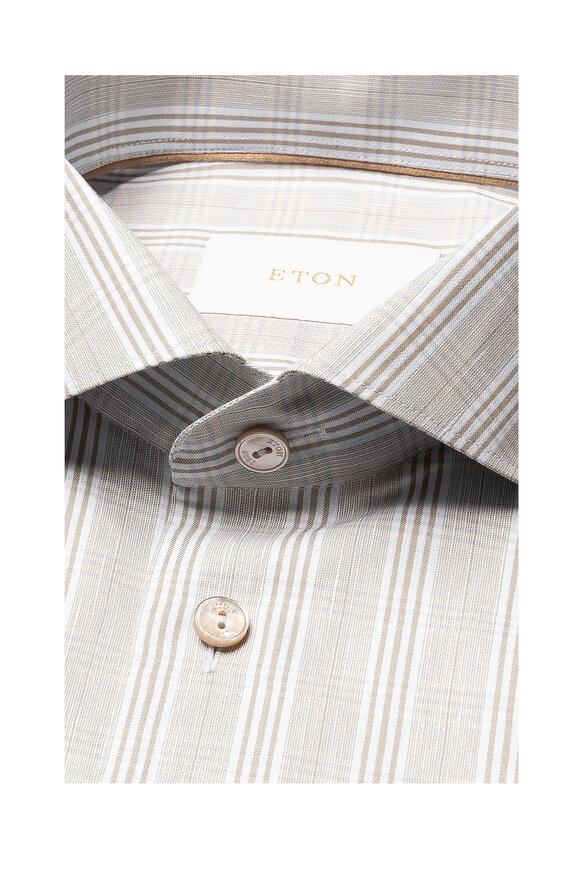 Eton Brown Check Cotton & Linen Dress Shirt - view 8