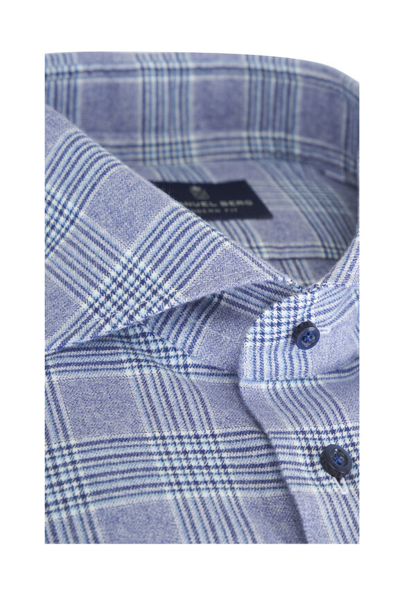 Emanuel Berg Blue Plaid Cotton Flannel Sport Shirt - view 4