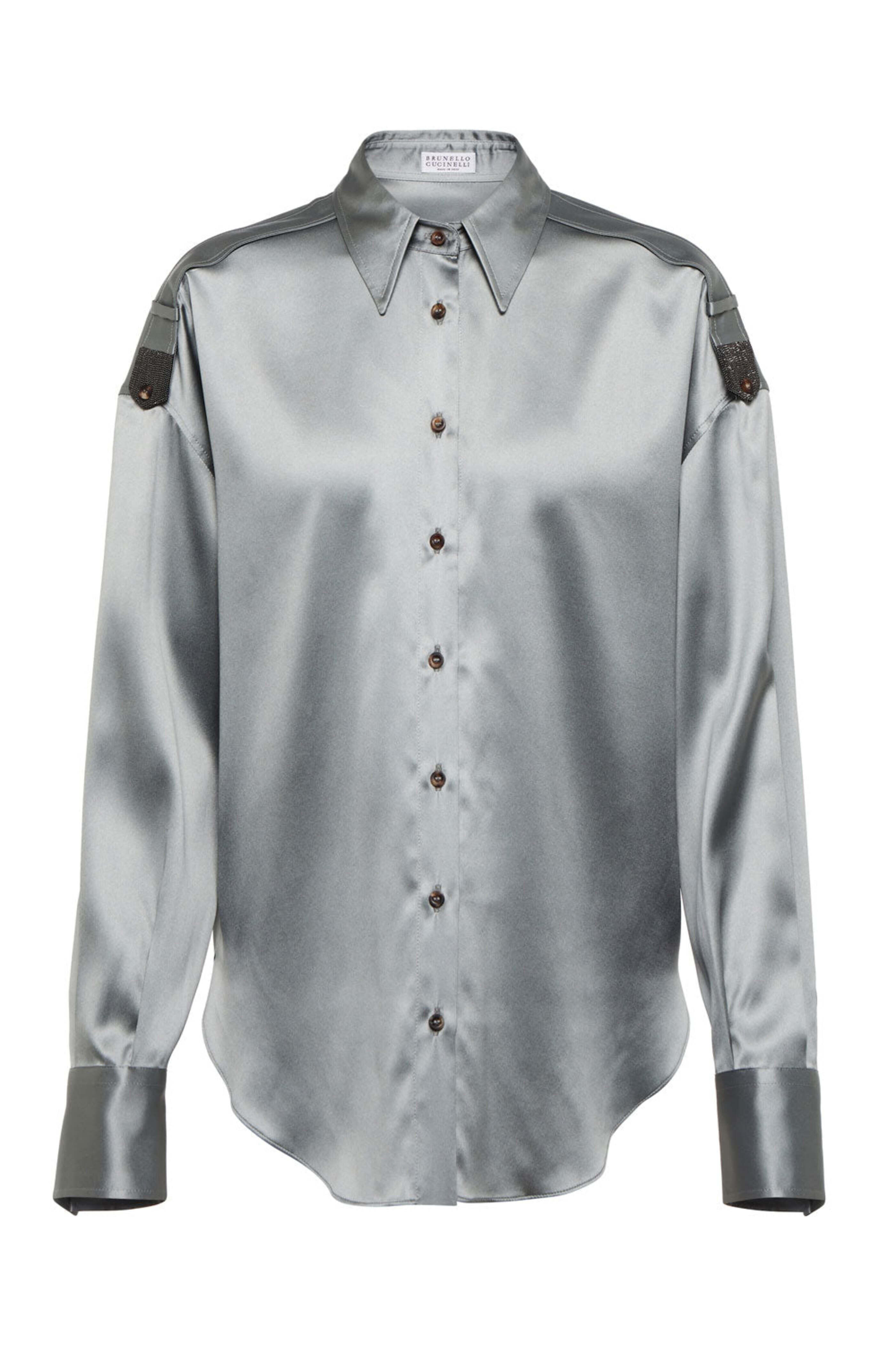 Brunello Cucinelli - Grey Blue Satin Silk Blouse