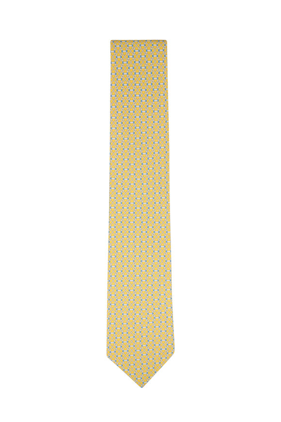 Ferragamo Yellow Geometric Print Silk Necktie 