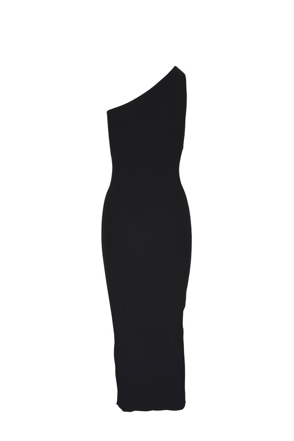 Totême - Black One Shoulder Ribbed Knit Dress