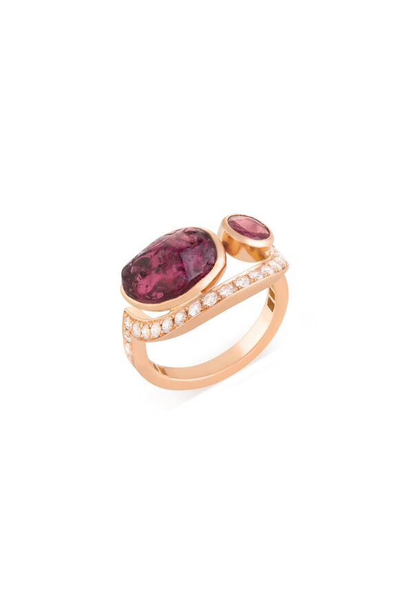 Clara Chehab Irene Sapphire & Rhodium Half Moon Ring - view 2