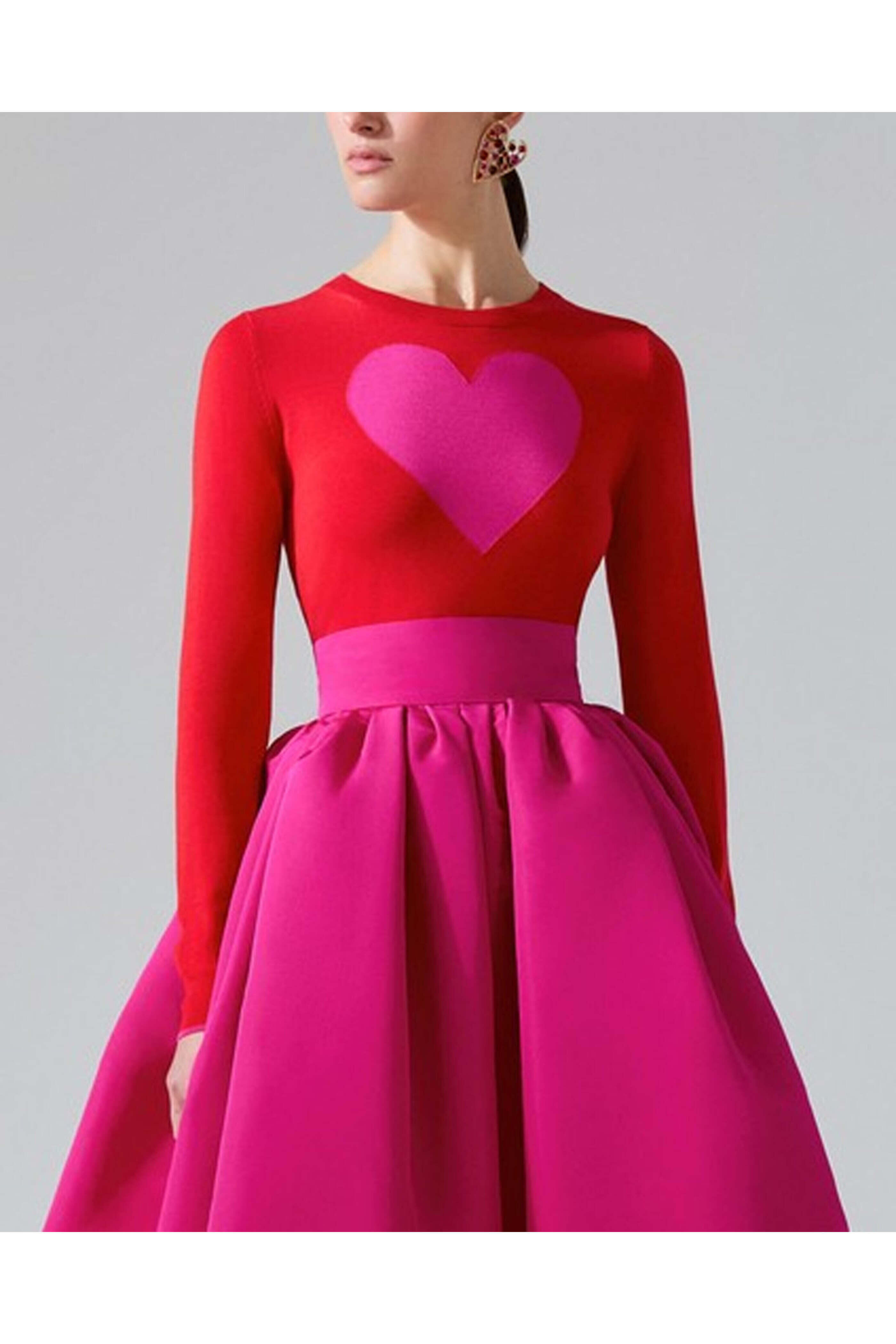 Carolina Herrera - Red Intarsia Heart Crewneck Sweater