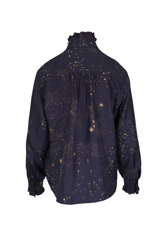 Lafayette 148 New York Ink Cosmos Print Silk Twill Ruffle Blouse - view 3