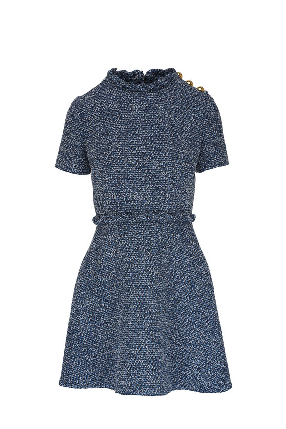 Valentino Denim Blue Tweed Mini Dress 