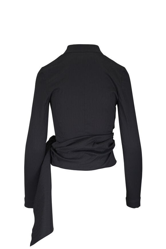 Talbot Runhof Black V-Neck Long Sleeve Wrap Top - view 2