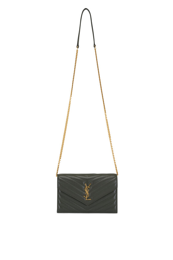 Saint Laurent Cassandre Olive Wood Envelope Chain Wallet