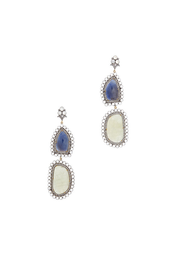 Loren Jewels - 14K Gold Sapphire & Moonstone Drop Earrings