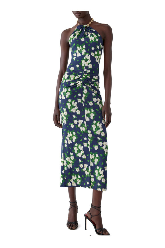 Carolina Herrera Midnight Multi Halter Neck Draped Midi Dress - view 4