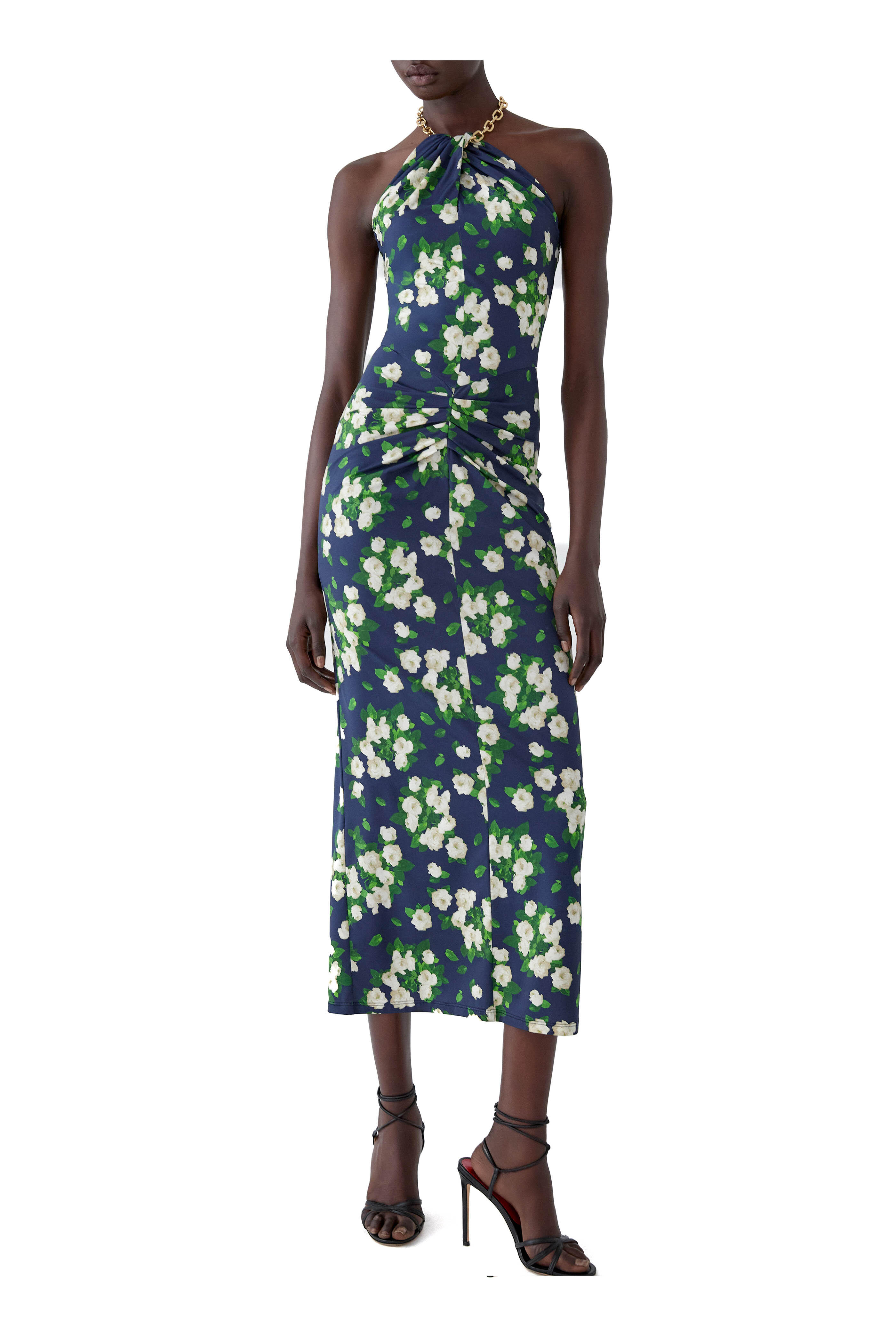 Carolina Herrera - Midnight Multi Halter Neck Draped Midi Dress