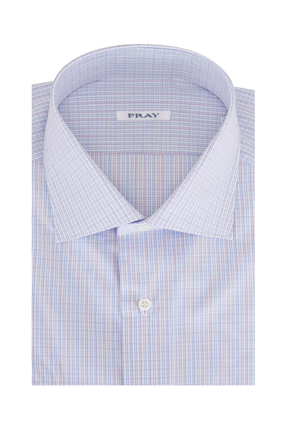 Fray Blue, White & Pink Mini Check Cotton Sport Shirt