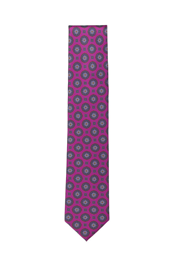Dolce Punta Neon Pink Medallion Silk Necktie