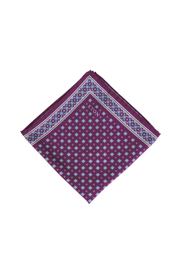 Eton Burgundy Medallion Floral Silk Twill Pocket Square - view 1