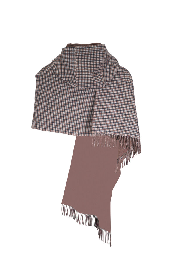 Brunello Cucinelli Brown Check Cashmere Hooded Scarf - view 2