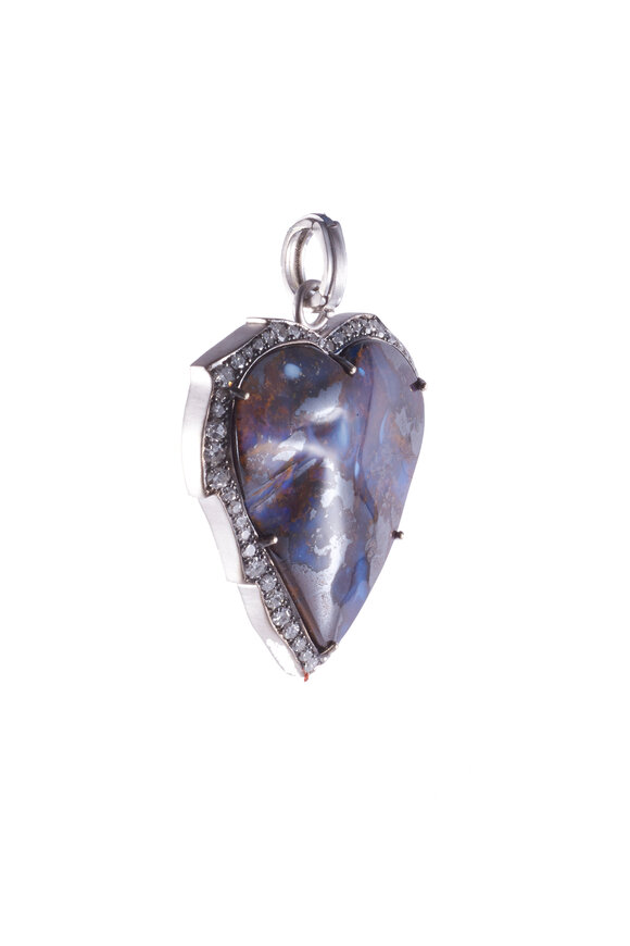 Sylva & Cie - White Gold Opal & Diamond Heart Pendant