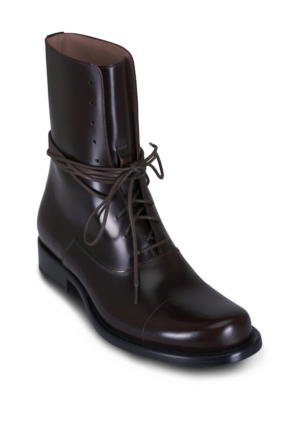 The Row Kai Vintage Brown Leather Lace Up Boot
