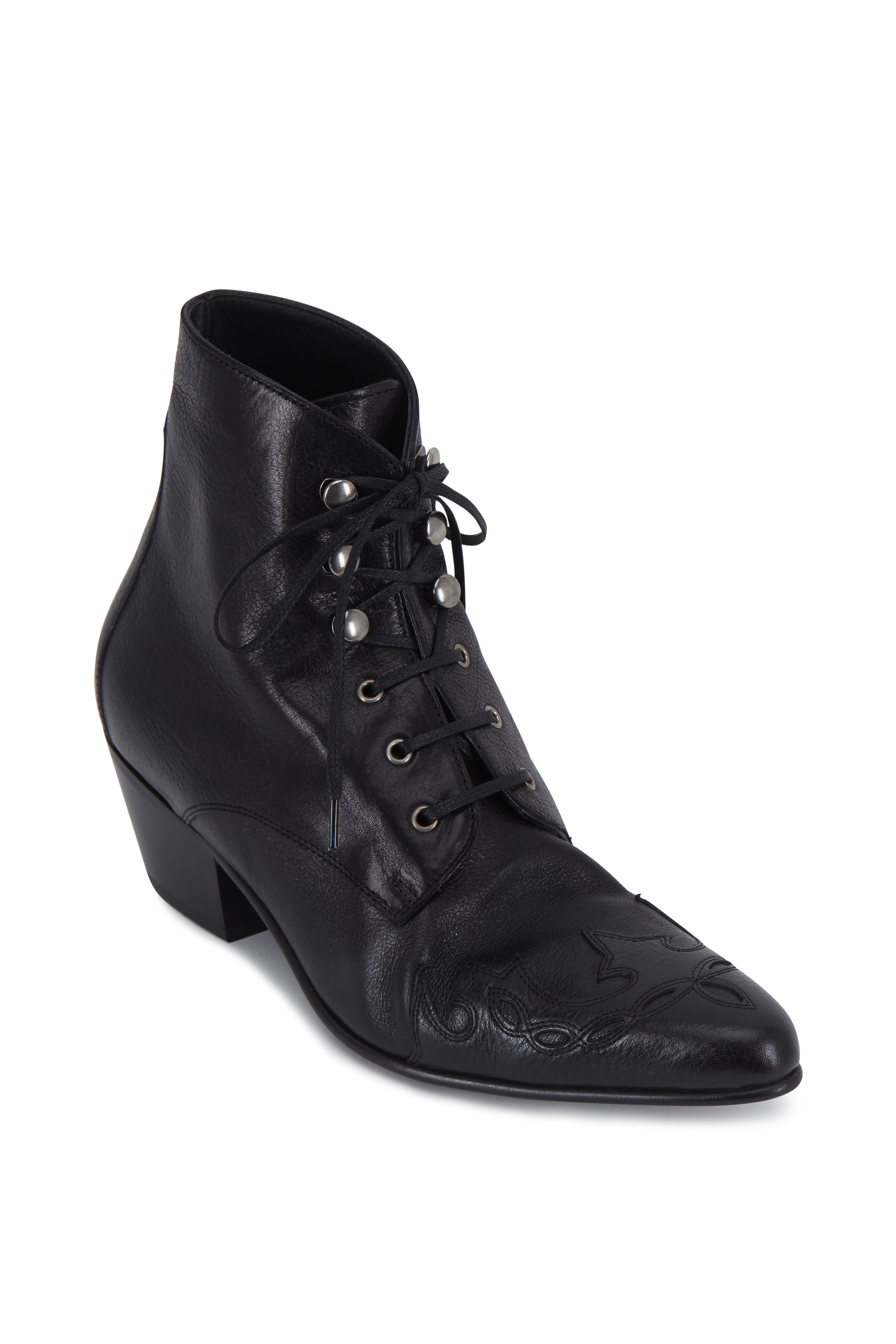 Saint Laurent - Susan Black Aged Leather Lace-Up Bootie, 60mm