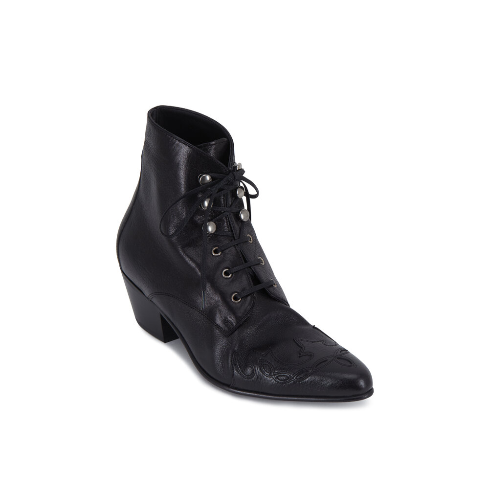 Saint Laurent - Susan Black Aged Leather Lace-Up Bootie, 60mm