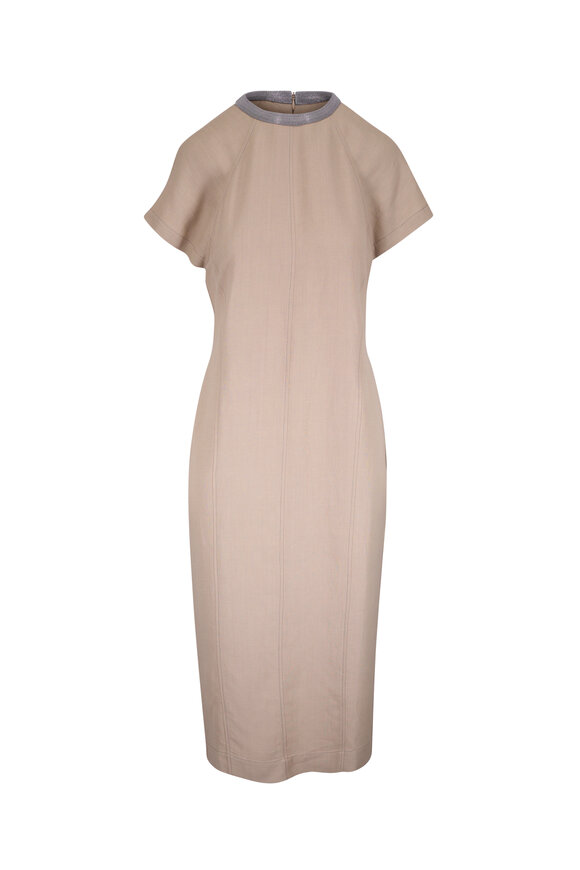 Brunello Cucinelli Sand Fluid Tube Midi Dress