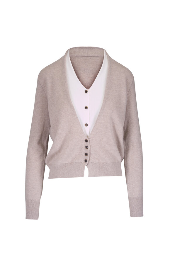 Lisa Yang Vani Sand & Cream Cashmere Layered Cardigan - view 1