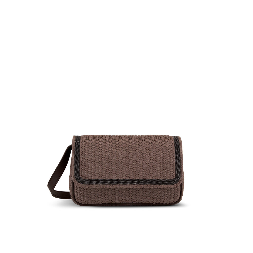 Brunello Cucinelli Monili Flap Raffia Crossbody Bag